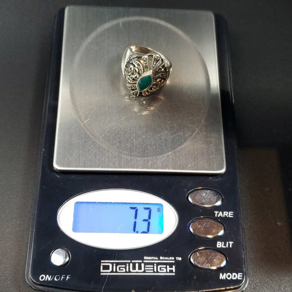 Size 6 925 Sterling Silver Nephrite Stone And Marcasite Accents Ring - Picture 8 of 8